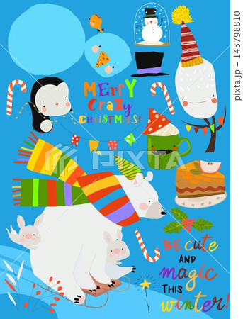 Cute Cartoon Set With Animals and Christmas Elements 143798810