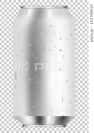 Silver aluminum can with water droplets, isolated illustration 143799010