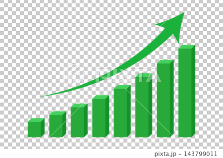 Green bar chart with rising arrow, isolated illustration 143799011