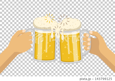 Two hands clinking beer mugs in a toast, isolated illustration Two hands clinking beer mugs in a toast, isolated illustration 143799125