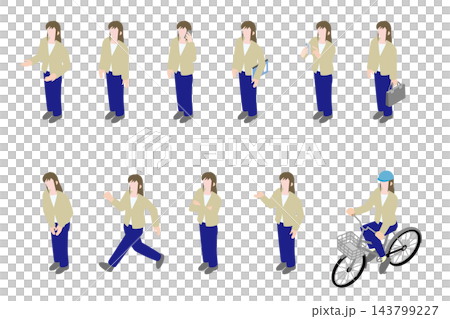 一組描繪女性專業人士各種姿態的插圖。 143799227