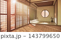 Autumn concept on Japanese room with white wall with maple wood wall design Evokes a sense of warmth, fall background. 3d rendering 143799650