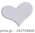 A heart cut out from a sheet of white, grid-lined notebook paper; a paper shape with a shadow 143799808