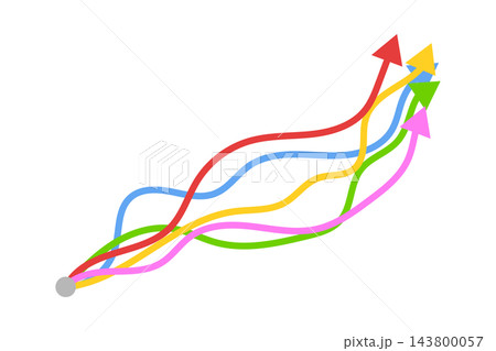 Colorful wavy arrows rising from one point, isolated illustration Colorful wavy arrows rising from one point, isolated illustration 143800057