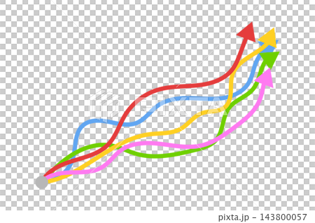 Colorful wavy arrows rising from one point, isolated illustration Colorful wavy arrows rising from one point, isolated illustration 143800057