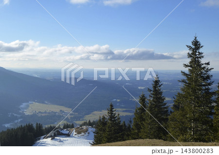 Snowy landscape at Hornle Mountain, alpine foothills in Bavaria, Germany Snowy landscape at Hornle Mountain, alpine foothills in Bavaria, Germany 143800283