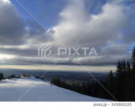 Snowy landscape at Hornle Mountain, alpine foothills in Bavaria, Germany 143800285