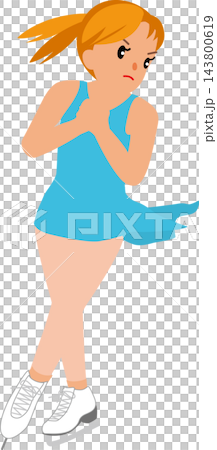 描繪女子花式滑冰選手跳躍的插圖。 143800619