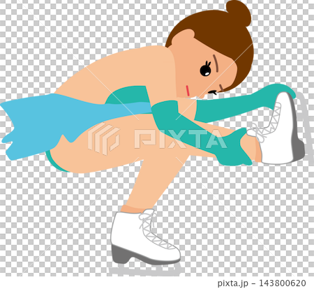 一幅描繪女子花式滑冰選手進行坐姿旋轉的插圖。 143800620