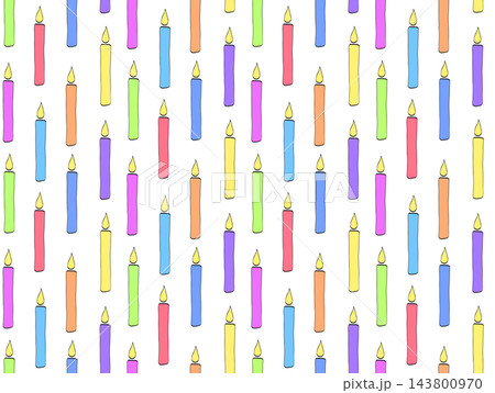 birthday candles seamless pattern colored hand drawn illustration. Vector graphic line ink art. , great for birthday parties, textiles, banners, wallpapers, wrapping 143800970