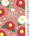 2027年未年の羊と椿の年賀状 143801099