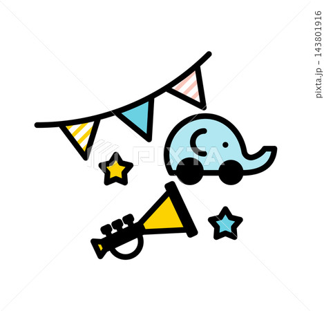 パーティーの飾りとおもちゃのイラスト パーティーの飾りとおもちゃのイラスト 143801916