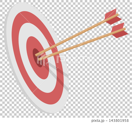 Archery target with two arrows hitting center, isolated illustration Archery target with two arrows hitting center, isolated illustration 143801958