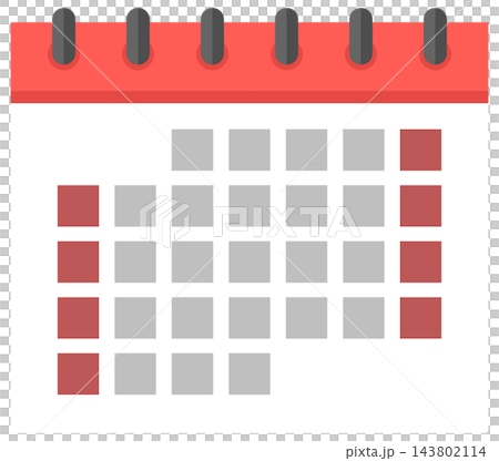 Wall calendar with red header and date grid, isolated illustration Wall calendar with red header and date grid, isolated illustration 143802114