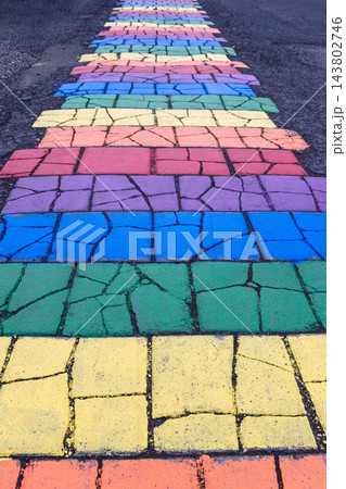 Colorful Rainbow Street pavement detail in Seydisfjordur, East Iceland Colorful Rainbow Street pavement detail in Seydisfjordur, East Iceland 143802746
