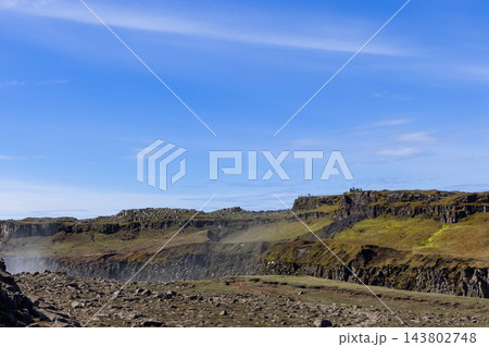 Basalt cliffs and rocky terrain at Jokulsargljufur gorge in North Iceland 143802748