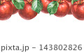 Watercolor red apple horizontal seamless border frame with green leaves on an isolated background 143802826