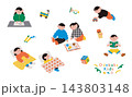 遊んだり昼寝する子ども達のアイコンのイラスト素材セット 143803148