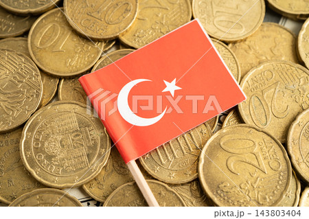 Turkey flag on coins background for finance banking business. 143803404