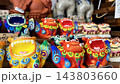 お土産屋さんに並ぶ、かわいいシーサーの置物 沖縄県	 143803660