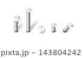 Nails hammered into wall steel straight and bent metal hardware spikes. Hobnails with grey caps top view isolated on transparent background. Vector 143804242