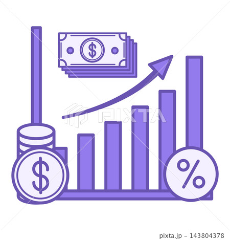 Colored Capitalization Icon. Vector Illustration. Interest Accrual on Principal. Dollar, Currency, Income Increase. Increasing Chart with Up Arrow. Stock Market Concept Colored Capitalization Icon. Vector Illustration. Interest Accrual on Principal. Dollar, Currency, Income Increase. Increasing Chart with Up Arrow. Stock Market Concept 143804378