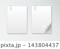 Blank paper sheet in A4 format on transparent background. Notebook page, document with steel paper clip. Vector 143804437