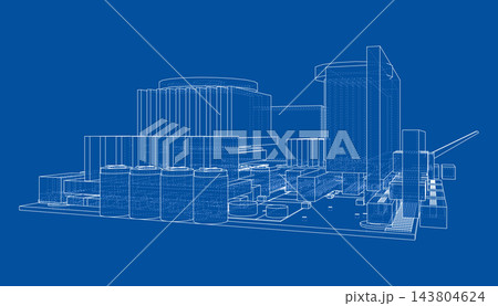 industrial plant wireframe illustration. Vector industrial plant wireframe illustration. Vector 143804624