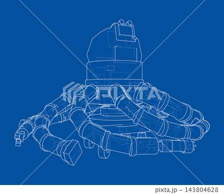 Octopus Robot Wireframe Illustration. Vector 143804628