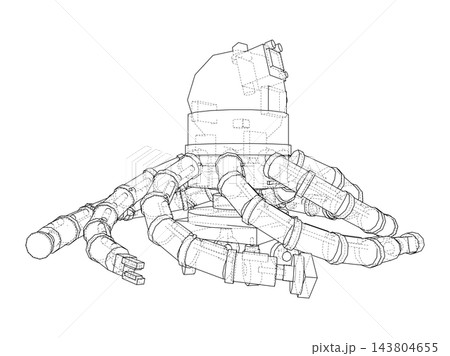 Octopus Robot Technical Line Drawing. Vector Octopus Robot Technical Line Drawing. Vector 143804655