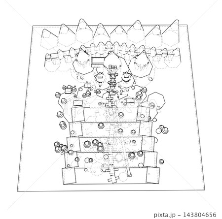 Mountain Valley Top View Line Illustration. Vector Mountain Valley Top View Line Illustration. Vector 143804656