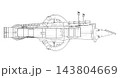 Ringed Spacecraft Technical Line Drawing. Vector 143804669