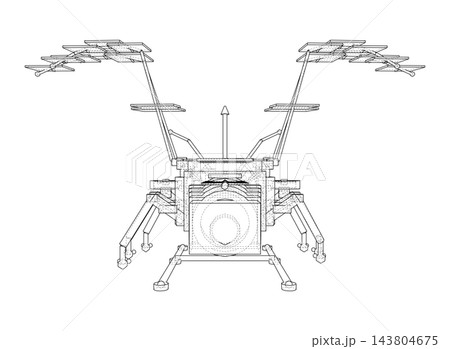 Mechanical drone technical line drawing. Vector 143804675