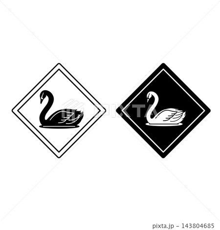 Swan Road Signs. Black and White Vector Icons. Waterfowl. Road Sign Warning Animals Crossing The Road. Zoo Sticker Swan Road Signs. Black and White Vector Icons. Waterfowl. Road Sign Warning Animals Crossing The Road. Zoo Sticker 143804685