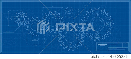 Technical blueprint background with gear mechanism Technical blueprint background with gear mechanism 143805281