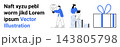 Innovation, teamwork, productivity, creativity, celebration, gifting. Person with light bulb, another person with laptop on charts and a large gift box. Innovation and teamwork concept 143805798