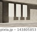 Blank three fabric banners hanging from a stone canopy 3D render 143805853