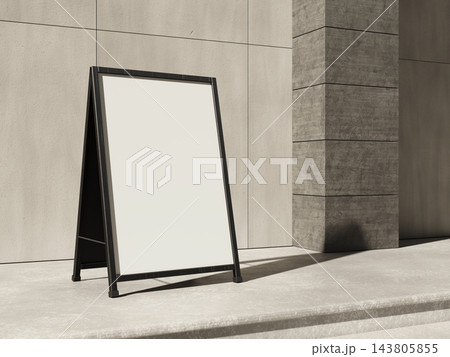Blank an A frame sidewalk sign at the foot of stone steps 3D render Blank an A frame sidewalk sign at the foot of stone steps 3D render 143805855