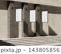 Blank three projecting blade signs on stone pilasters 3D render 143805856