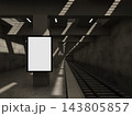 Blank backlit lightbox on a concrete column in a subway station 3D render 143805857