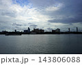 Kolkata city skyline along the wide Hooghly river under a cloudy dramatic sky 143806088