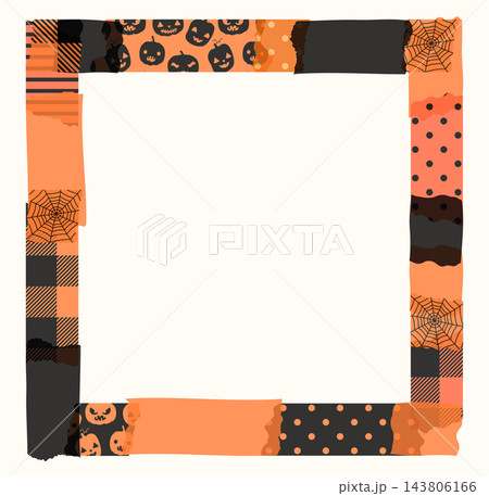 Orange and black vector washi tape frame, Square border for Halloween designs, posters and invitations Orange and black vector washi tape frame, Square border for Halloween designs, posters and invitations 143806166