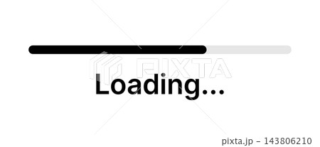Minimal Horizontal Loading Progress Bar with Black and Gray Progress Indicator and Loading Text for Website, App, Software Interface and User Experience Design 143806210