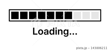 Minimal Segmented Loading Progress Bar with Black and Gray Blocks, Horizontal Progress Indicator and Loading Text for Website, App, Software Interface and Digital Design 143806211