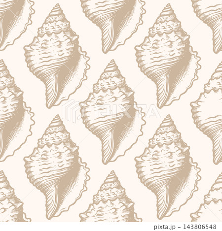 Retro seamless marine pattern with beige shells. Vintage geometric nautical pattern of shells in 60s style. Retro seamless marine pattern with beige shells. Vintage geometric nautical pattern of shells in 60s style. 143806548