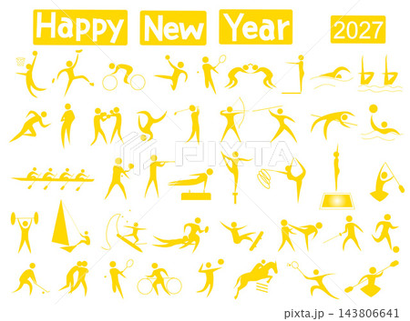 2027年の年賀用のアスリートのアイコン 143806641