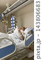 Woman Lying in Hospital Bed Receiving Medical Care and Treatment Woman Lying in Hospital Bed Receiving Medical Care and Treatment 143806683