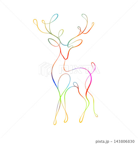 A single-line multicolored deer. hand drawing. Not AI. Vector illustration 143806830
