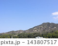山火事後の焼けた木々と山肌。晴れた青空にコピースペース。愛媛県今治市朝倉地区。 143807517