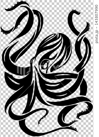 かっこいいトライバル風タコのイラスト かっこいいトライバル風タコのイラスト 143807990